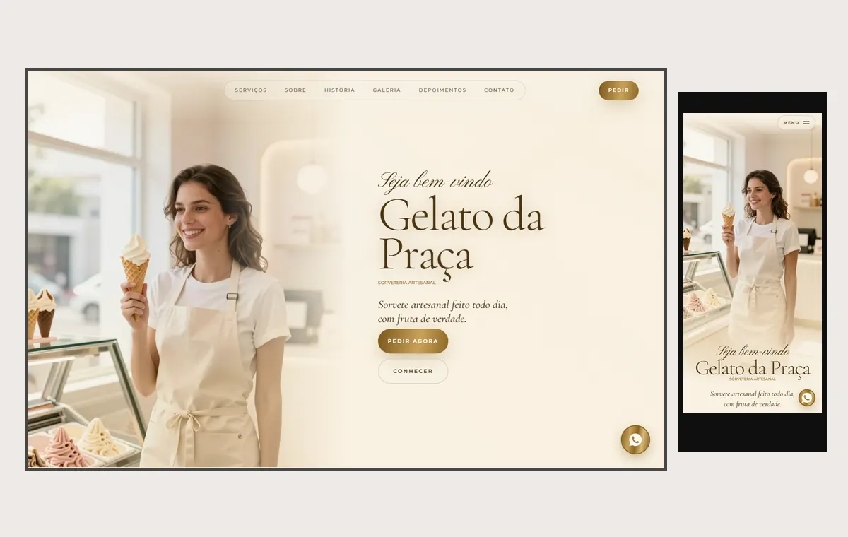 Site de sorveteria no modelo Luxo Dia