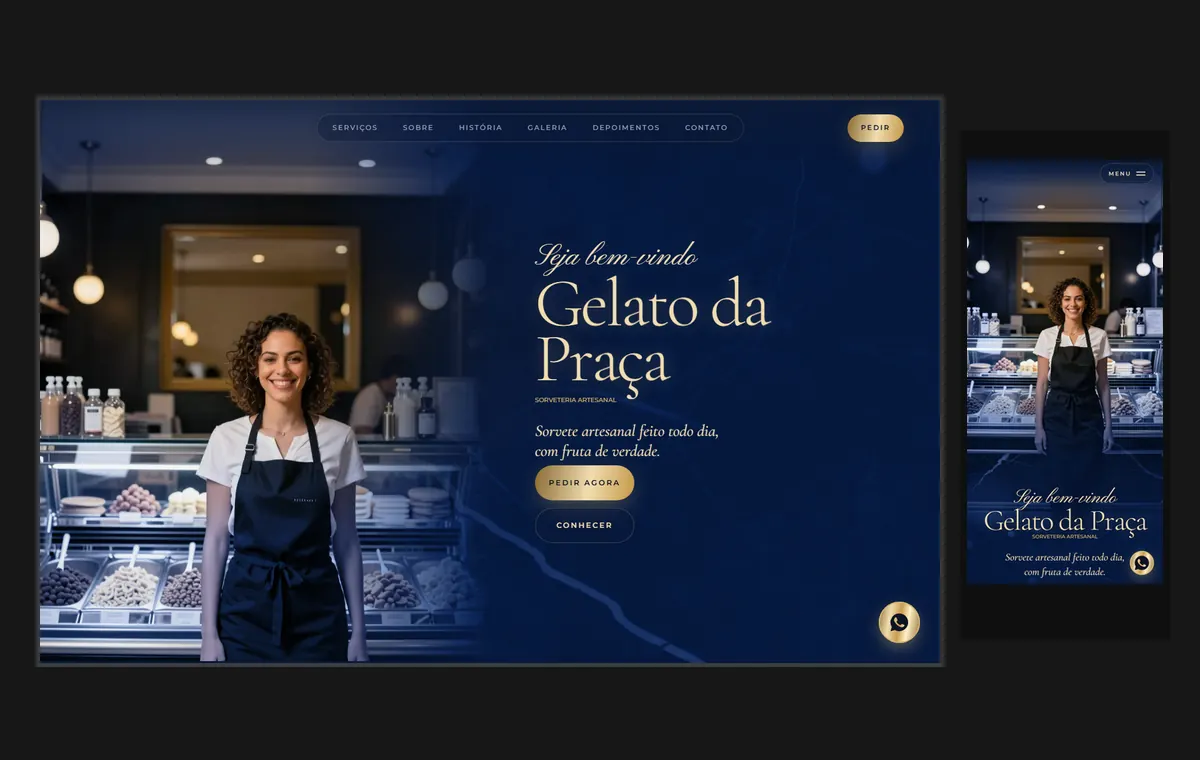Site de sorveteria no modelo Luxo Noite