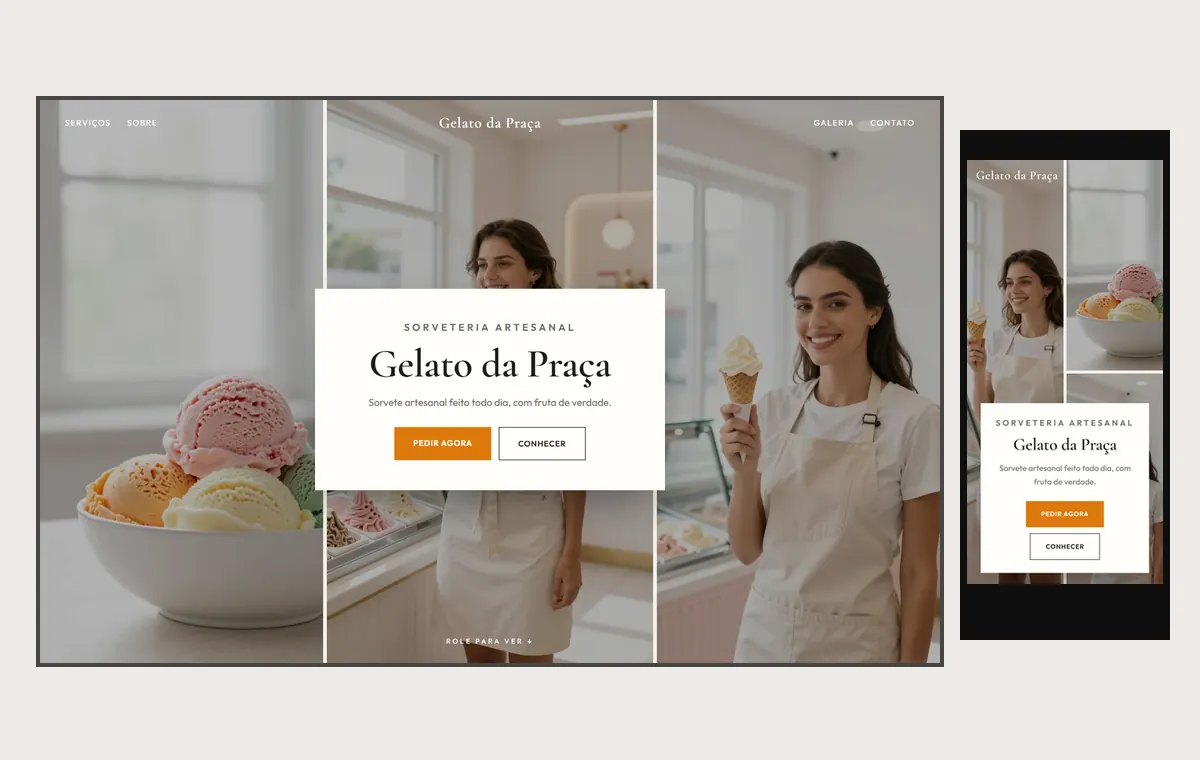 Site de sorveteria no modelo Mosaico Areia