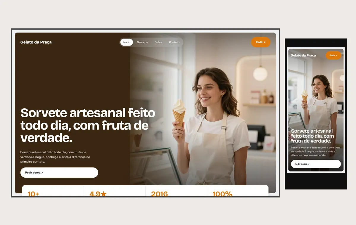 Site de sorveteria no modelo Panorama Céu
