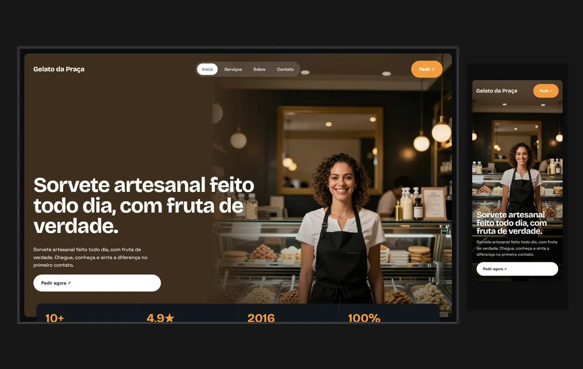 Site de sorveteria no modelo Panorama Lua