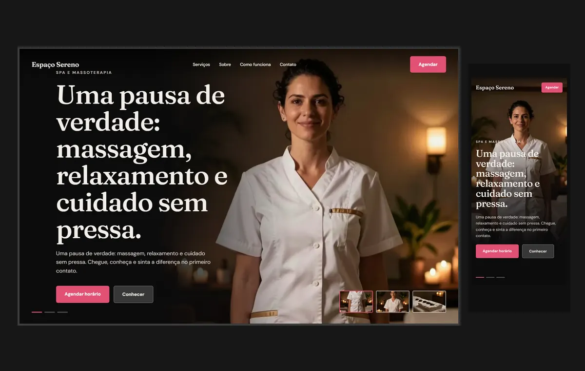 Site de spa e massagem no modelo Cinema Noite