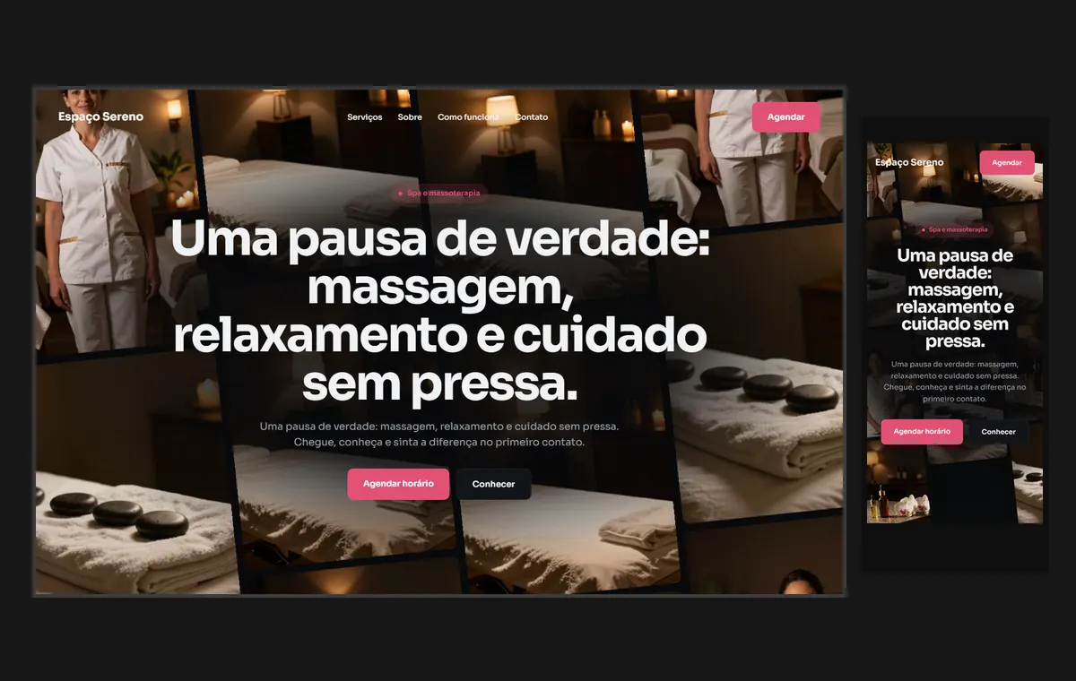 Site de spa e massagem no modelo Fluxo Noite