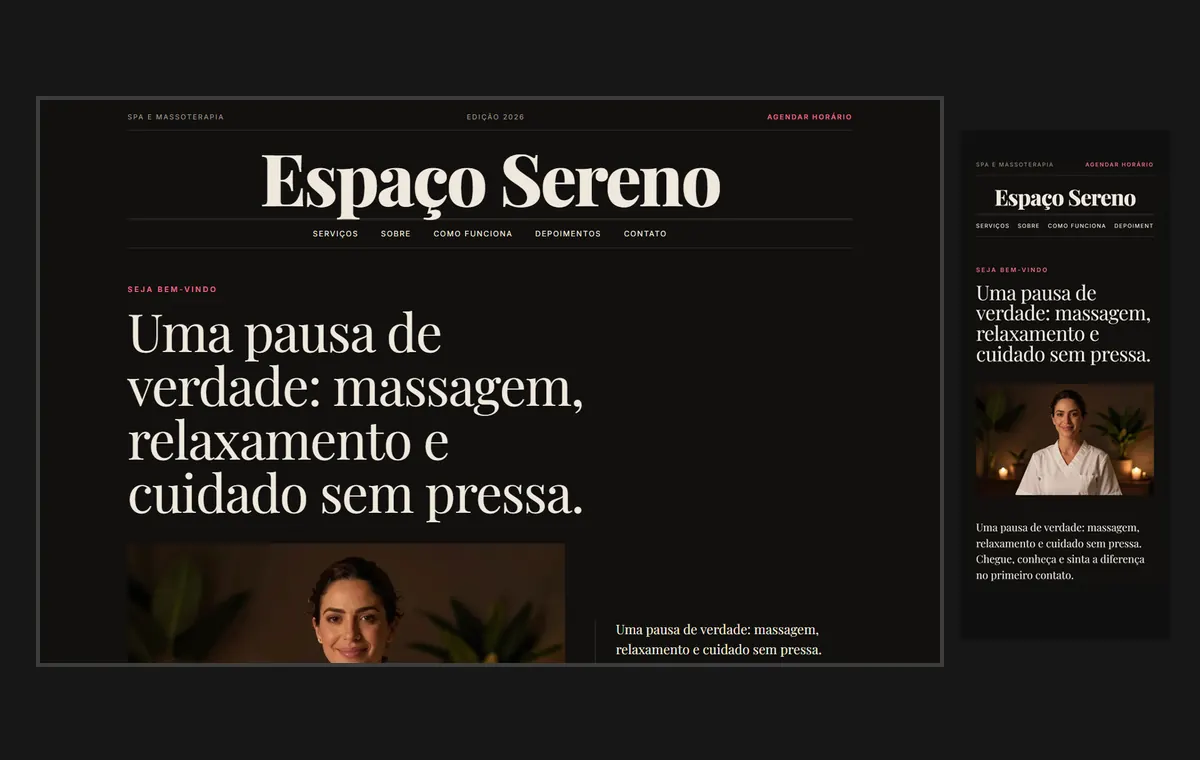 Site de spa e massagem no modelo Revista Ébano
