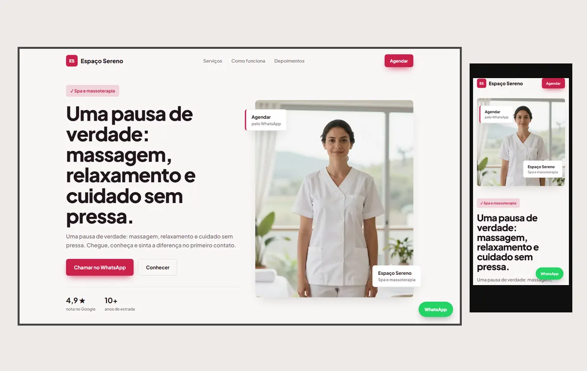 Site de spa e massagem no modelo Vitrine Aurora