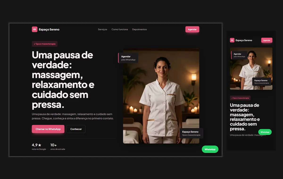 Site de spa e massagem no modelo Vitrine Neon