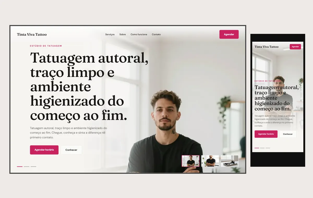 Site de tatuagem e piercing no modelo Cinema Luz