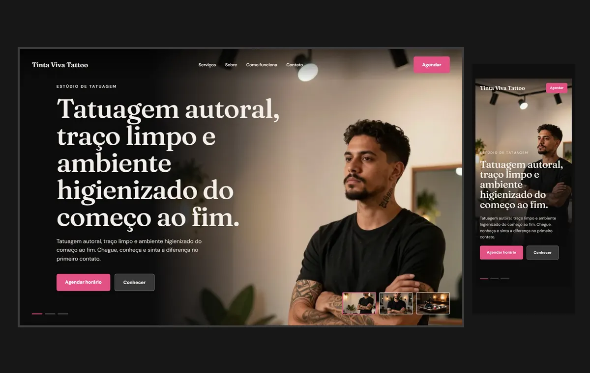 Site de tatuagem e piercing no modelo Cinema Noite