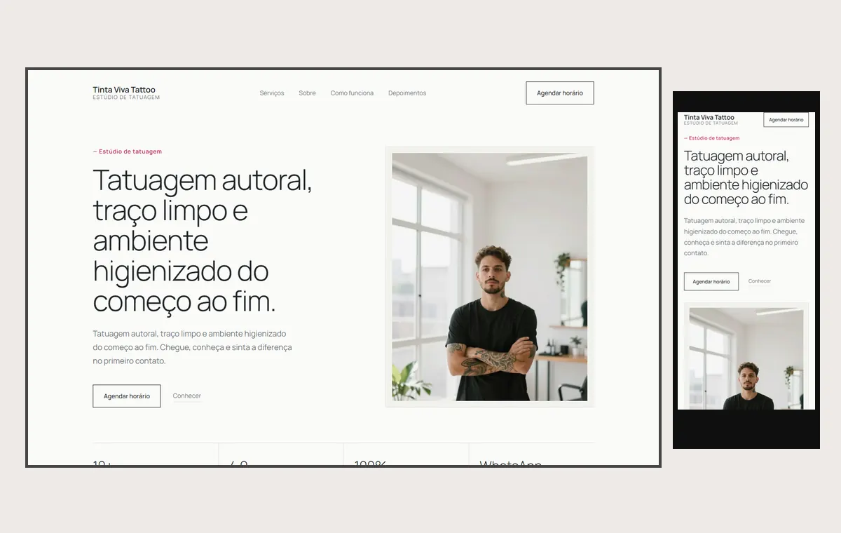Site de tatuagem e piercing no modelo Clean Nuvem