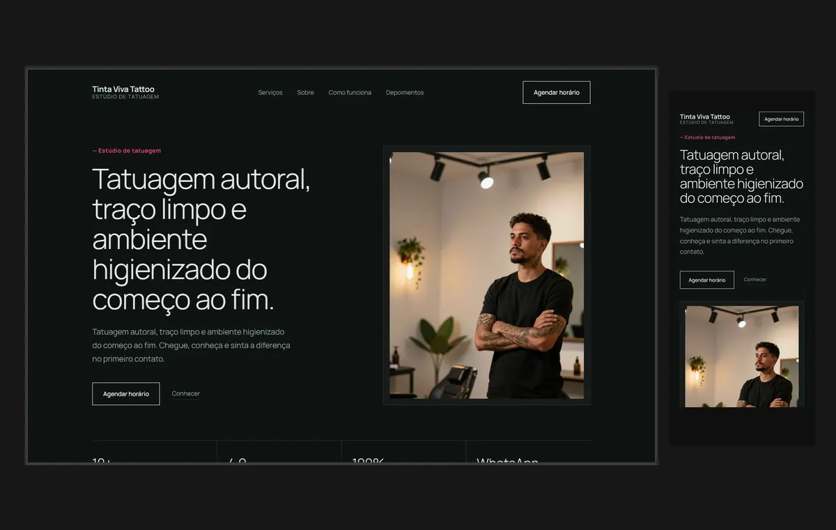 Site de tatuagem e piercing no modelo Clean Grafite
