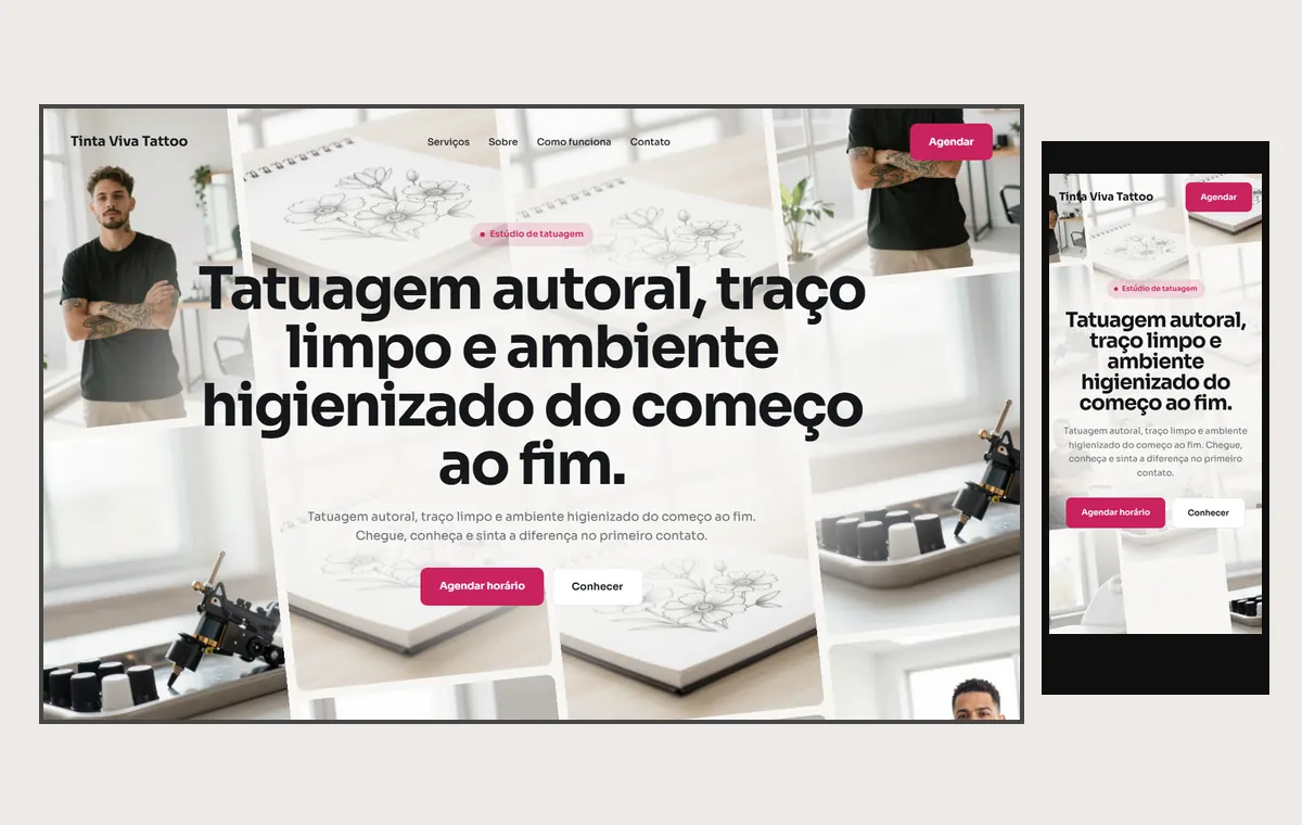 Site de tatuagem e piercing no modelo Fluxo Brisa