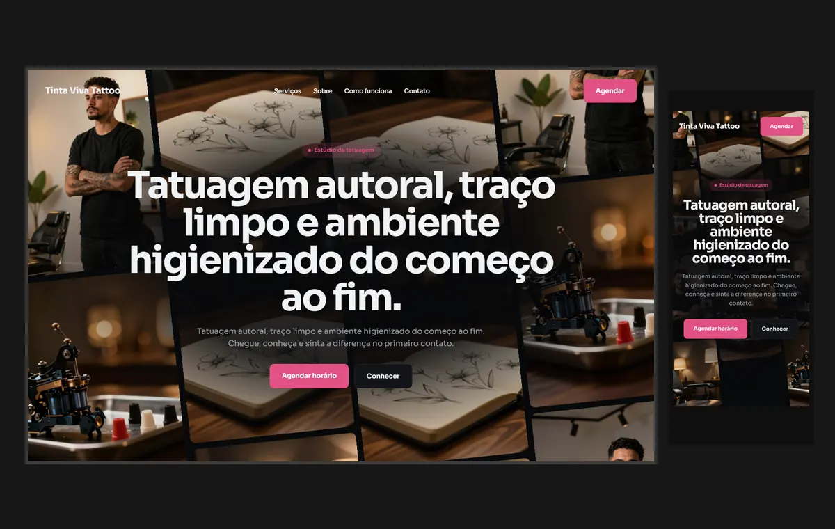 Site de tatuagem e piercing no modelo Fluxo Noite