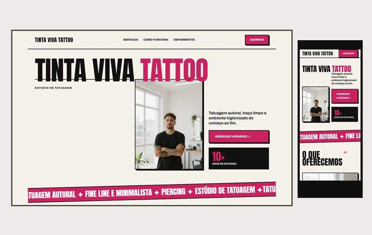 Site de tatuagem e piercing no modelo Impacto Sol