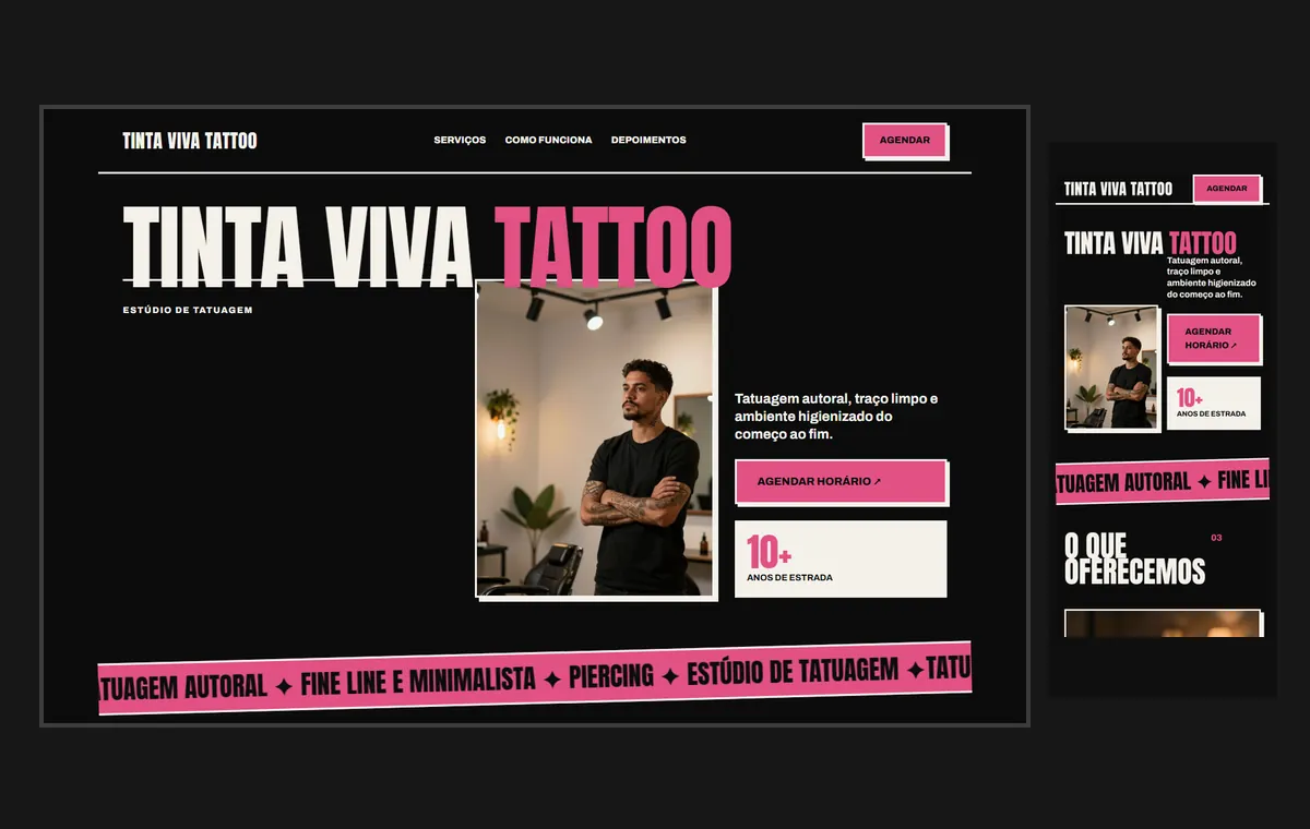 Site de tatuagem e piercing no modelo Impacto Eclipse
