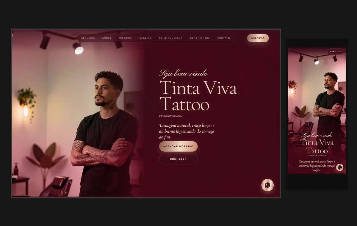 Site de tatuagem e piercing no modelo Luxo Noite