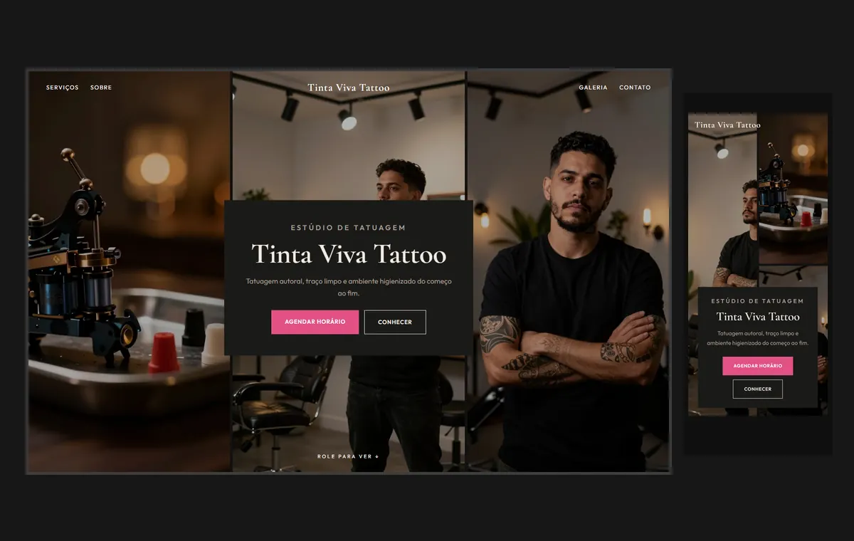 Site de tatuagem e piercing no modelo Mosaico Carvão
