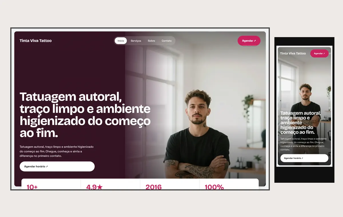 Site de tatuagem e piercing no modelo Panorama Céu