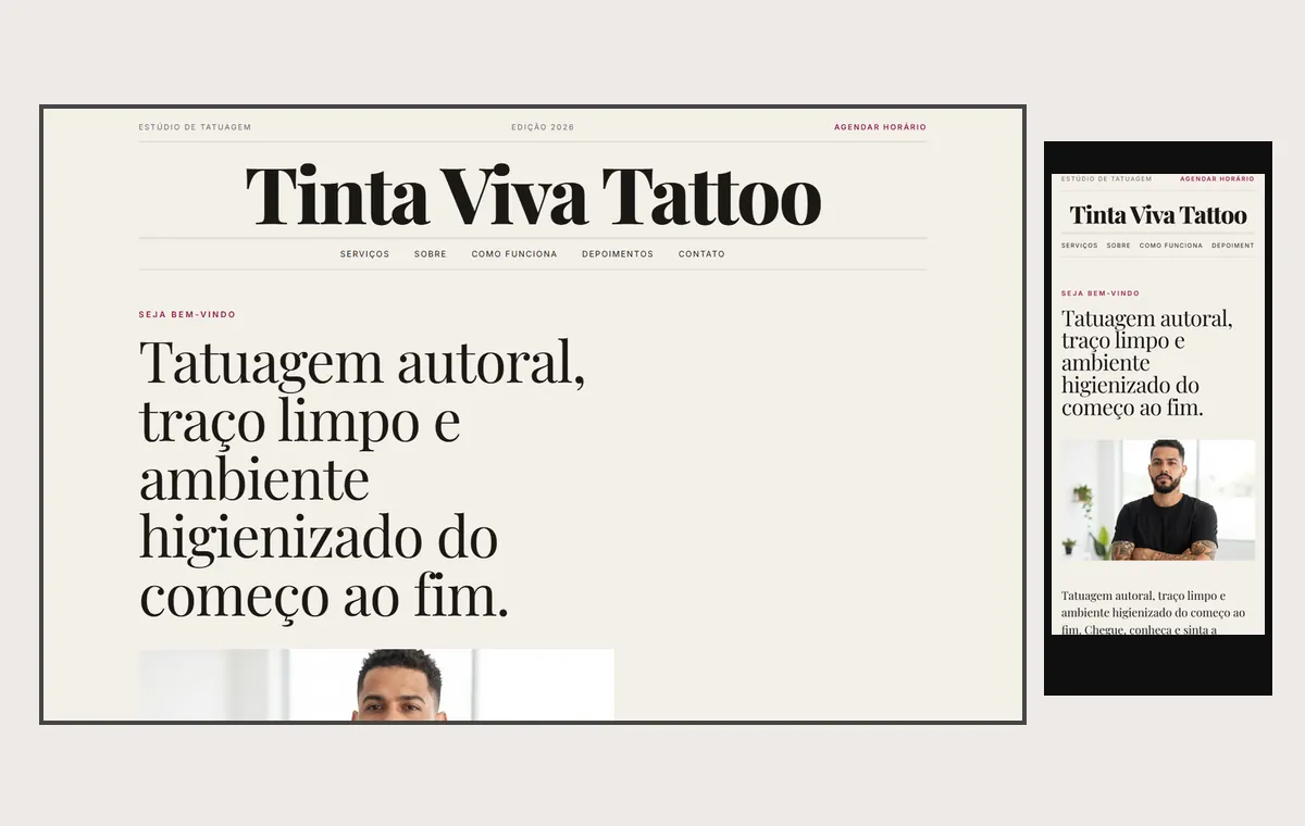 Site de tatuagem e piercing no modelo Revista Linho