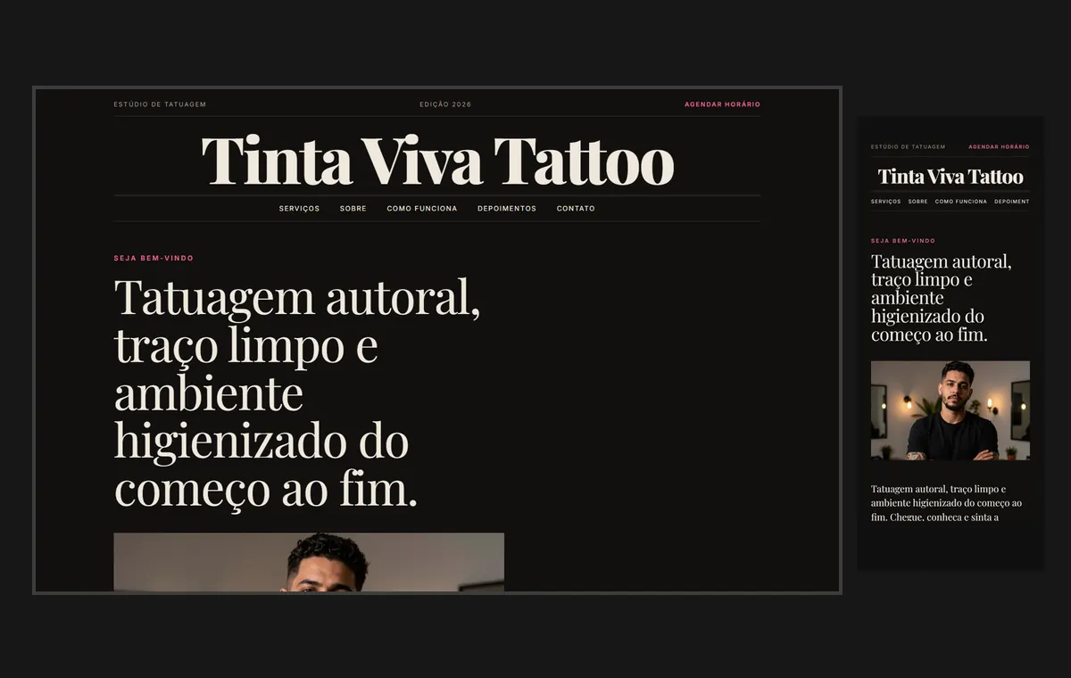 Site de tatuagem e piercing no modelo Revista Ébano