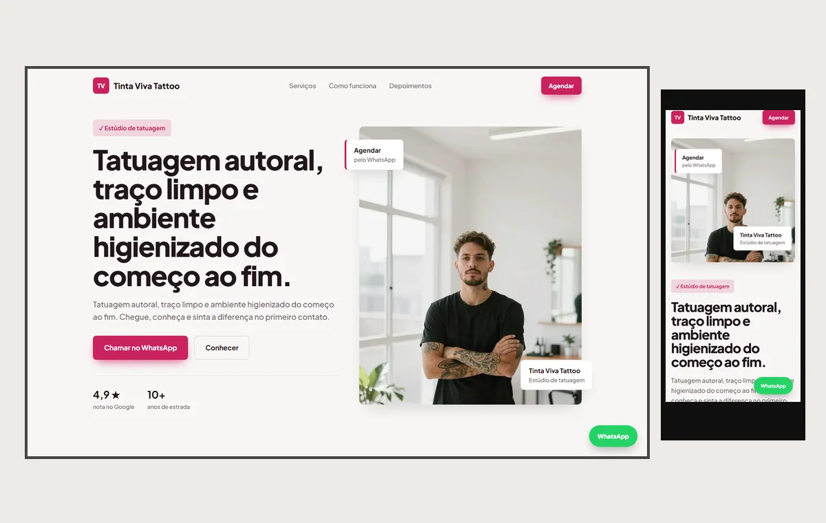 Site de tatuagem e piercing no modelo Vitrine Aurora