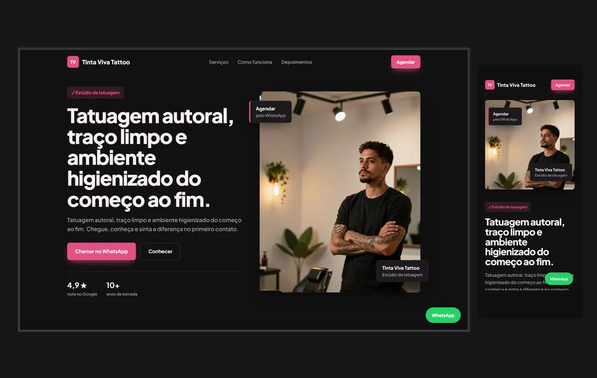 Site de tatuagem e piercing no modelo Vitrine Neon