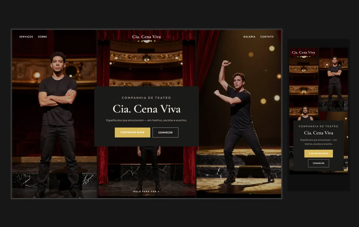 Site de teatro no modelo Mosaico Carvão