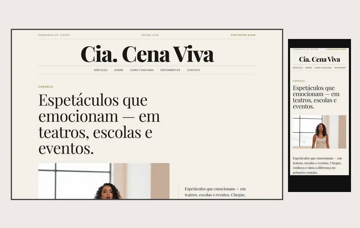 Site de teatro no modelo Revista Linho