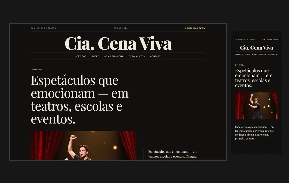 Site de teatro no modelo Revista Ébano