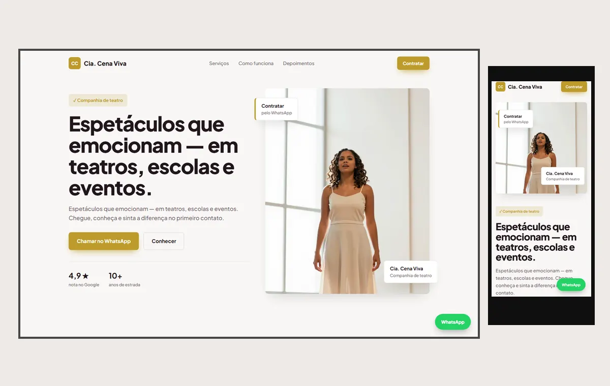 Site de teatro no modelo Vitrine Aurora