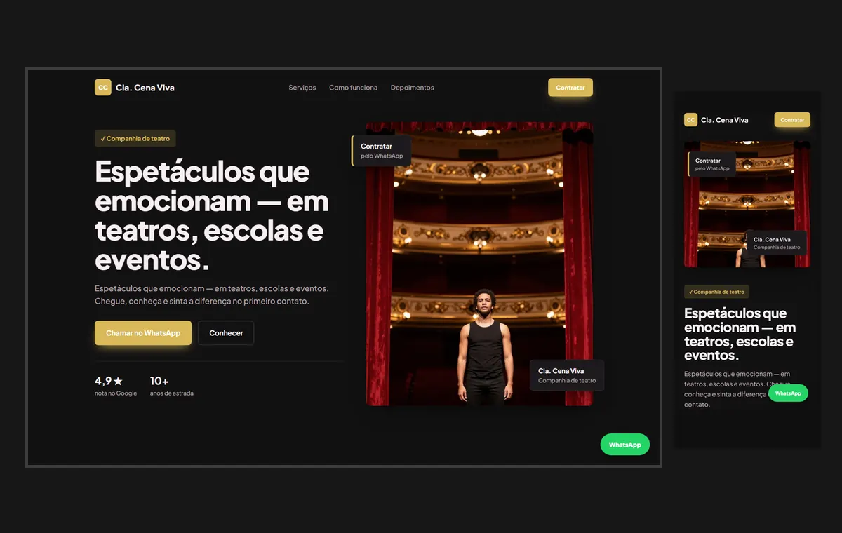 Site de teatro no modelo Vitrine Neon