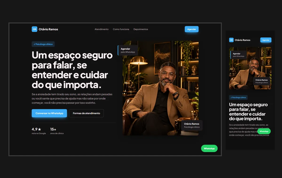 Site de terapia no modelo Vitrine Neon