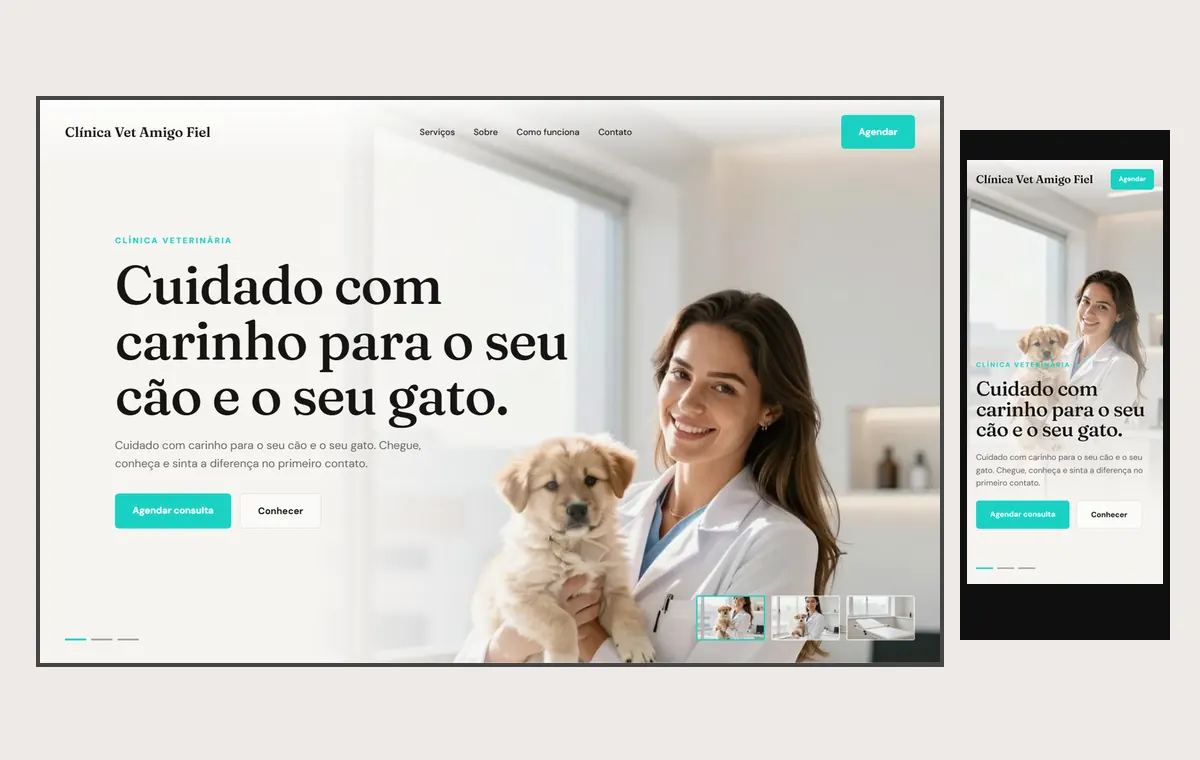 Site de veterinário e pet no modelo Cinema Luz