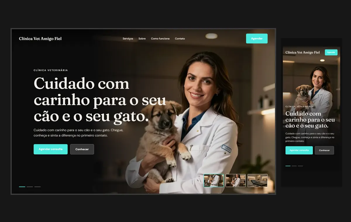 Site de veterinário e pet no modelo Cinema Noite