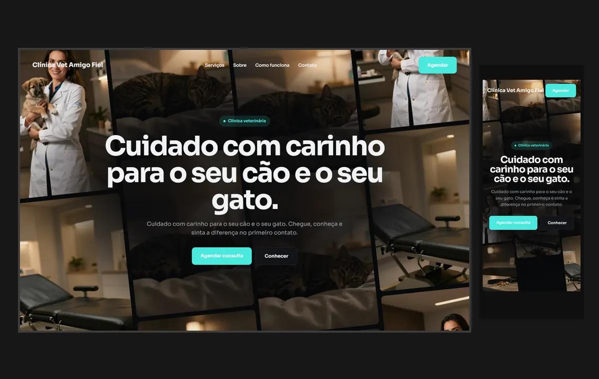 Site de veterinário e pet no modelo Fluxo Noite