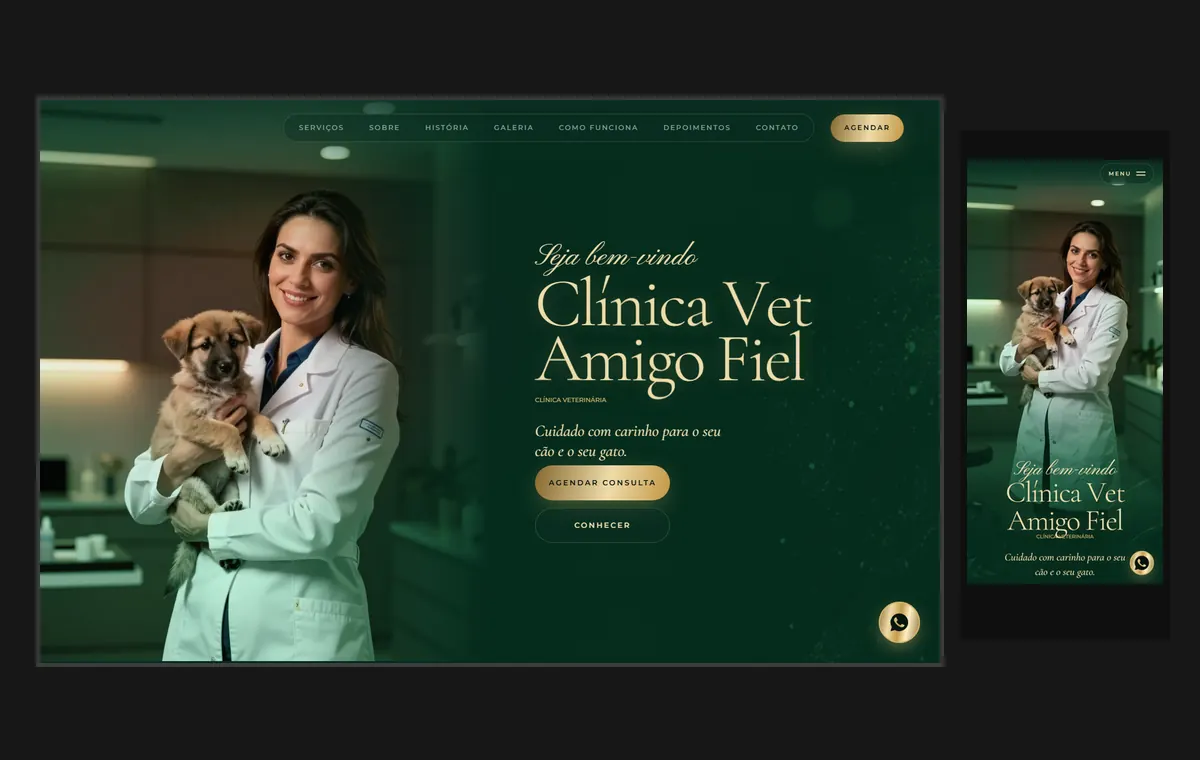 Site de veterinário e pet no modelo Luxo Noite