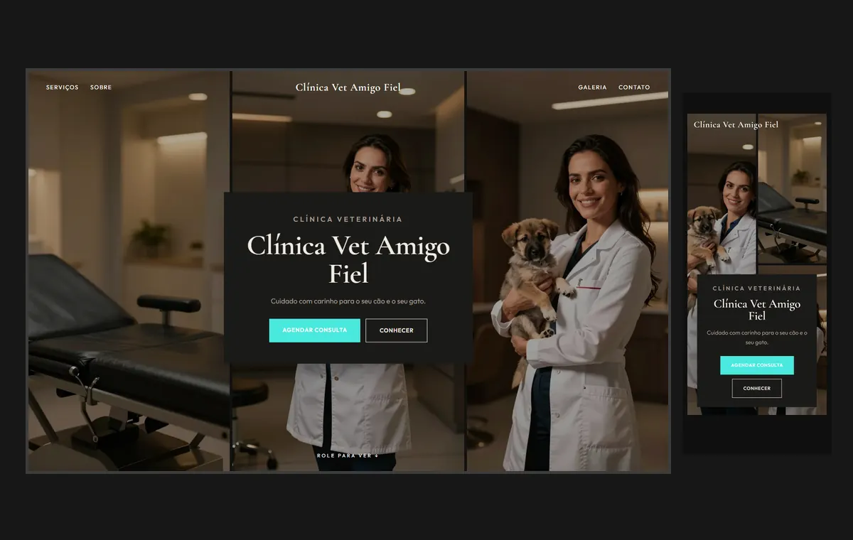 Site de veterinário e pet no modelo Mosaico Carvão