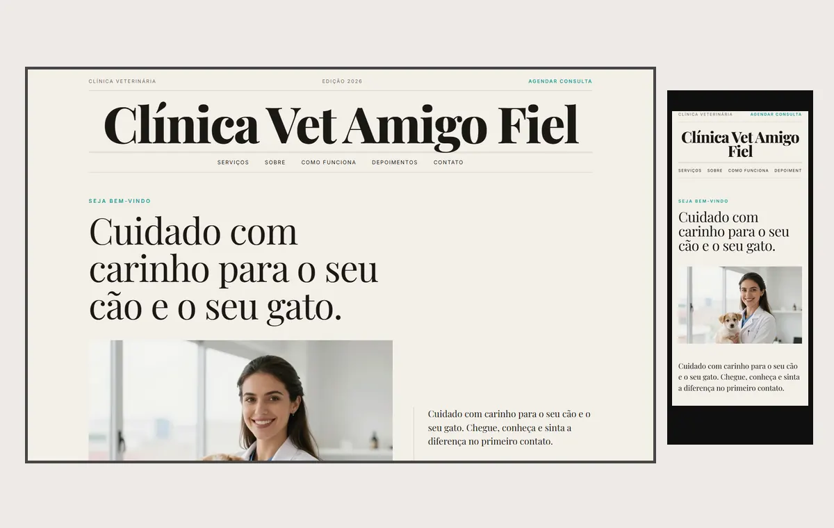 Site de veterinário e pet no modelo Revista Linho