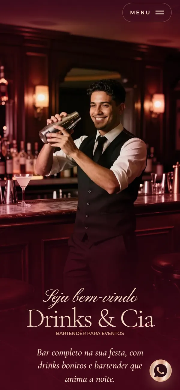 O site AcheMe de bartender e drinks no celular