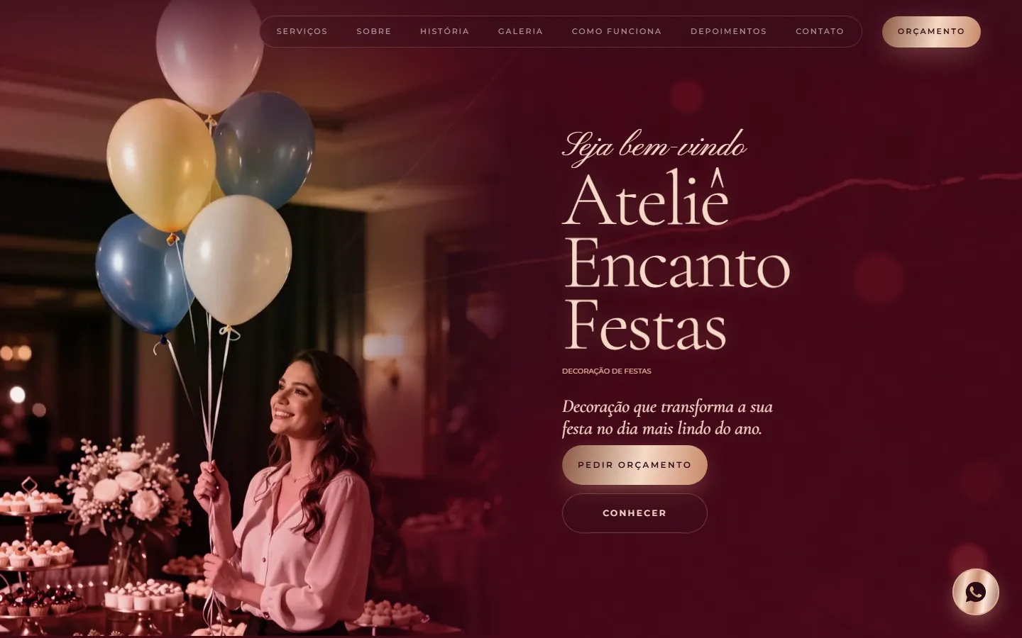 O site AcheMe de decoração de festas no computador
