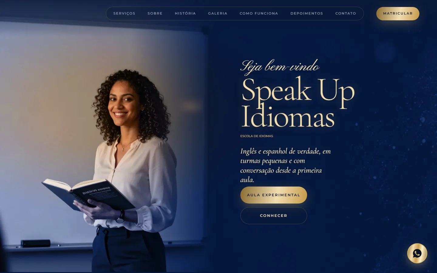 O site AcheMe de escola de idiomas no computador
