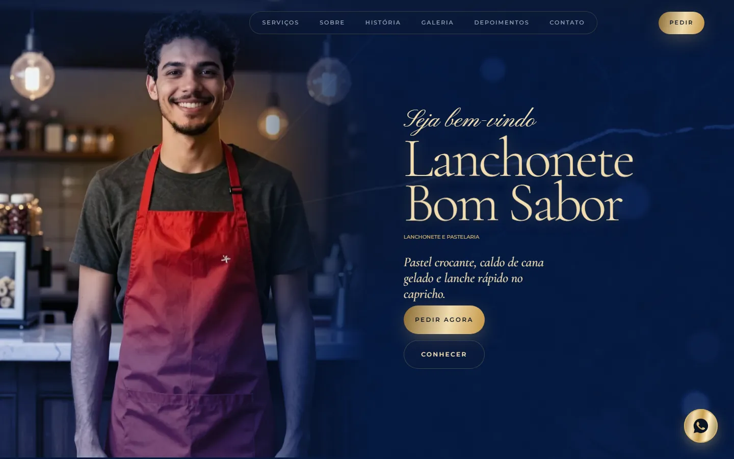 O site AcheMe de lanchonete e pastelaria no computador