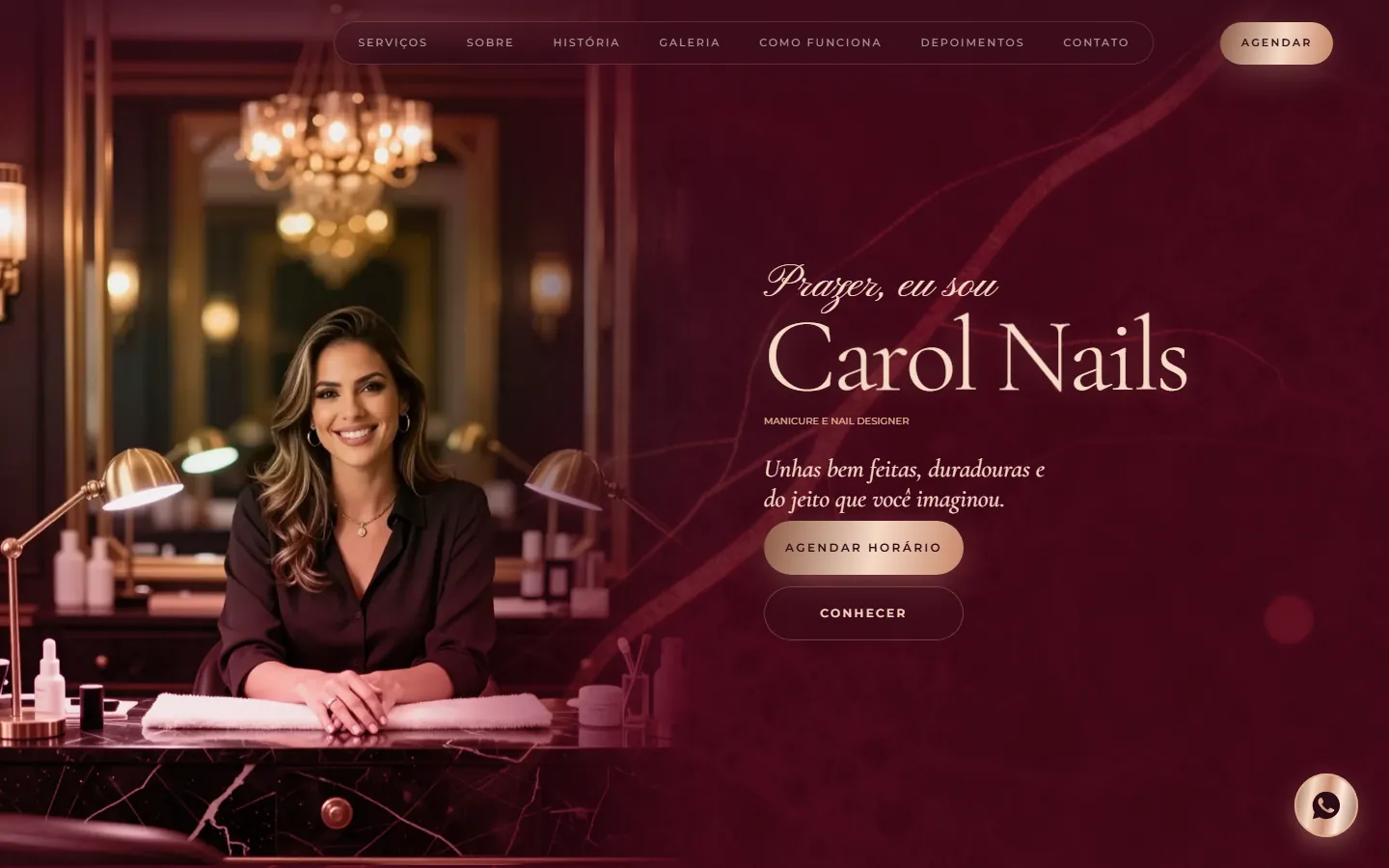 O site AcheMe de manicure e nail design no computador