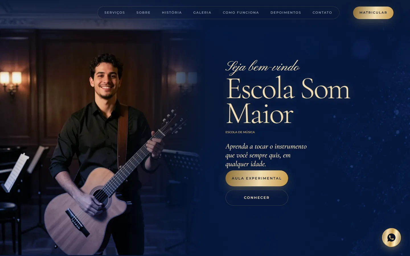 O site AcheMe de escola de música no computador
